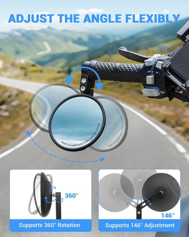 Thumbnail 1 de SUPAREE E24 Approved 360° Adjustable Motorcycle Mirrors 2-pack 🏍