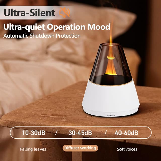 Detalle de Diffuseur d’huiles essentielles avec effet flamme LED (7 couleurs) et humidificateur 3 en 1