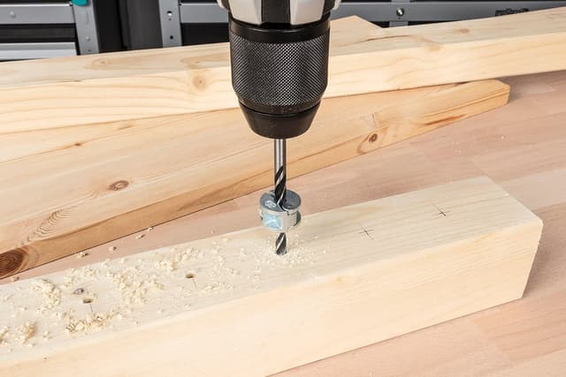 Detalle de Wolfcraft wood twist drill bit set with depth stop (2 pcs) for restricted-depth drilling