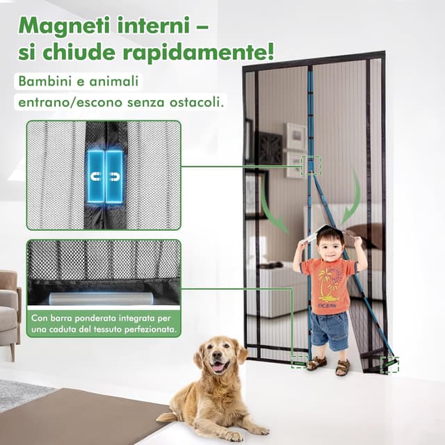 Detalle de Sekey tendina magnetica per zanzariera 130x220 cm per porte da balcone, cantine e terrazze (colore nero)