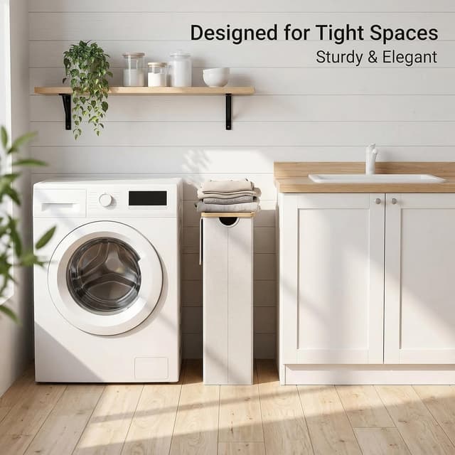 Detalle de efluky Slim Laundry Basket with Lid (Removable Bag) — Narrow 75L Hamper for Tight Spaces