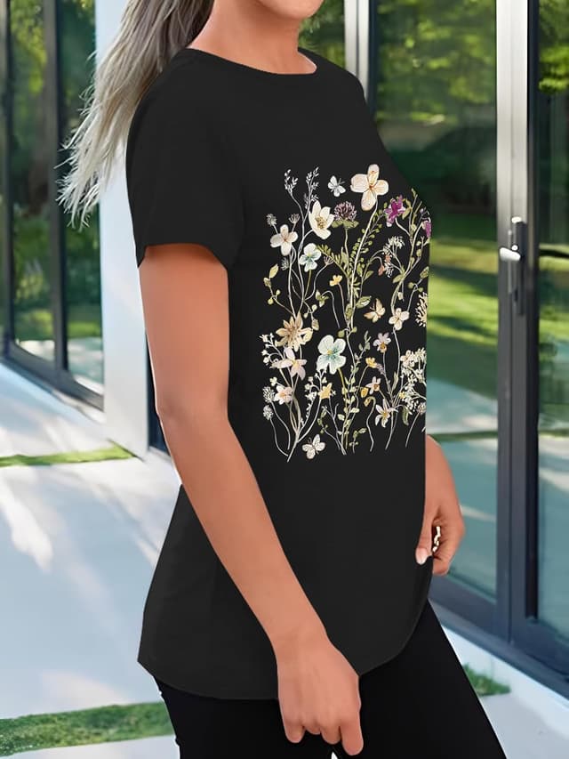 Detalle de Cuptacc Damen T-Shirt Sommer Basic mit Rundhals, kurzarm – einfarbig & bequem