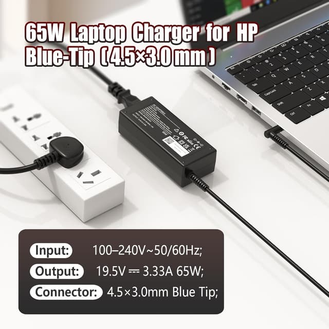 Detalle 2 de HP 65W Laptop Charger 4.5×3mm 🔌