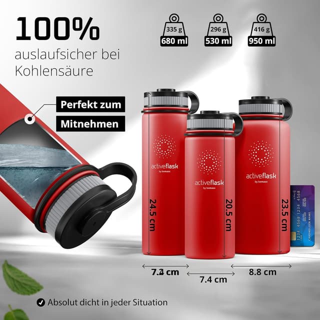 Thumbnail 6 de ACTIVE FLASK Trinkflasche aus Edelstahl mit Strohhalm-Verschluss (3 Deckel), BPA-frei, auslaufsicher