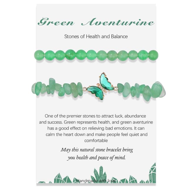 Detalle de 2er-Set verstellbare Schmetterlings-Armbänder mit grünem Aventurin (8 mm) – Damen