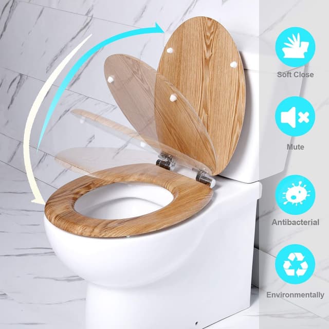 Thumbnail 2 de Angel Shield Antibacterial Wooden Soft Close Toilet Seat with Quick Release Adjustable Hinges Toilet Seat Easy Clean and Assembly for Bathroom 45 x 37 x 5.6 cm (Solid Oak)
Angel Shield Antibacterial Wooden Soft Close Toilet…
