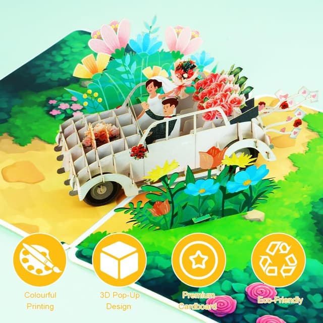 Thumbnail 3 de Vicloon Biglietto Pop-Up con Auto per Matrimonio Verde