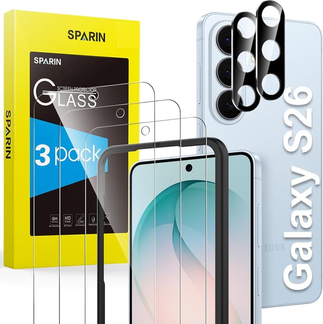 Detalle de SPARIN Screen Protector for Samsung Galaxy S26 with tempered glass and camera lens protectors