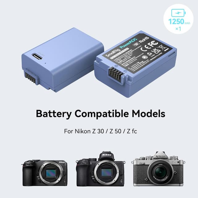Detalle 2 de SMALLRIG Akku für EN-EL25 (1250 mAh) mit USB‑C Schnellladung für Nikon Z30 / Z50 / Zfc / Z50 II