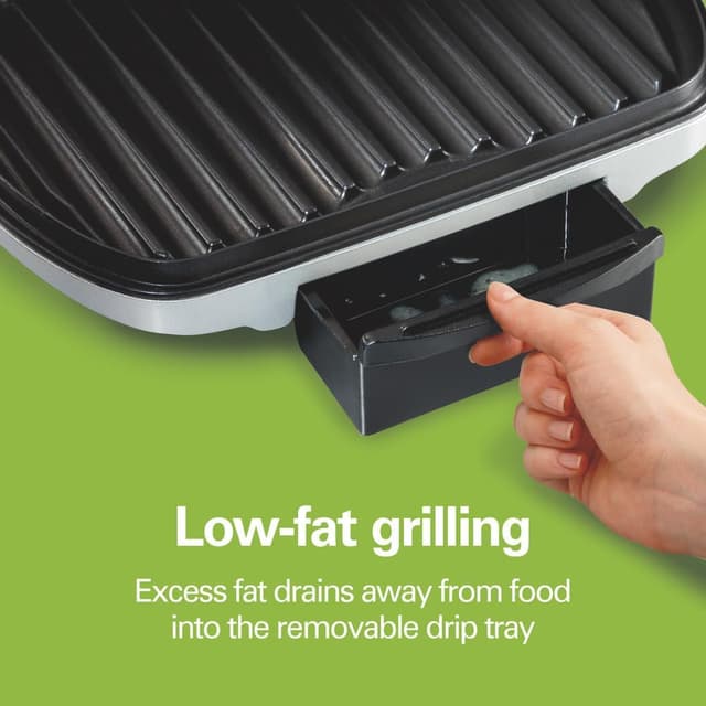 Detalle de Hamilton Beach Electric Indoor Grill (25371) — 6-Serving, Nonstick Easy-Clean Plates, Floating Hinge