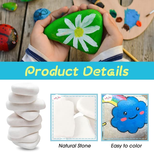 Detalle de MHYMX Flache Steine zum Bemalen (15 Stück) – weiße Kieselsteine, ca. 5–8 cm