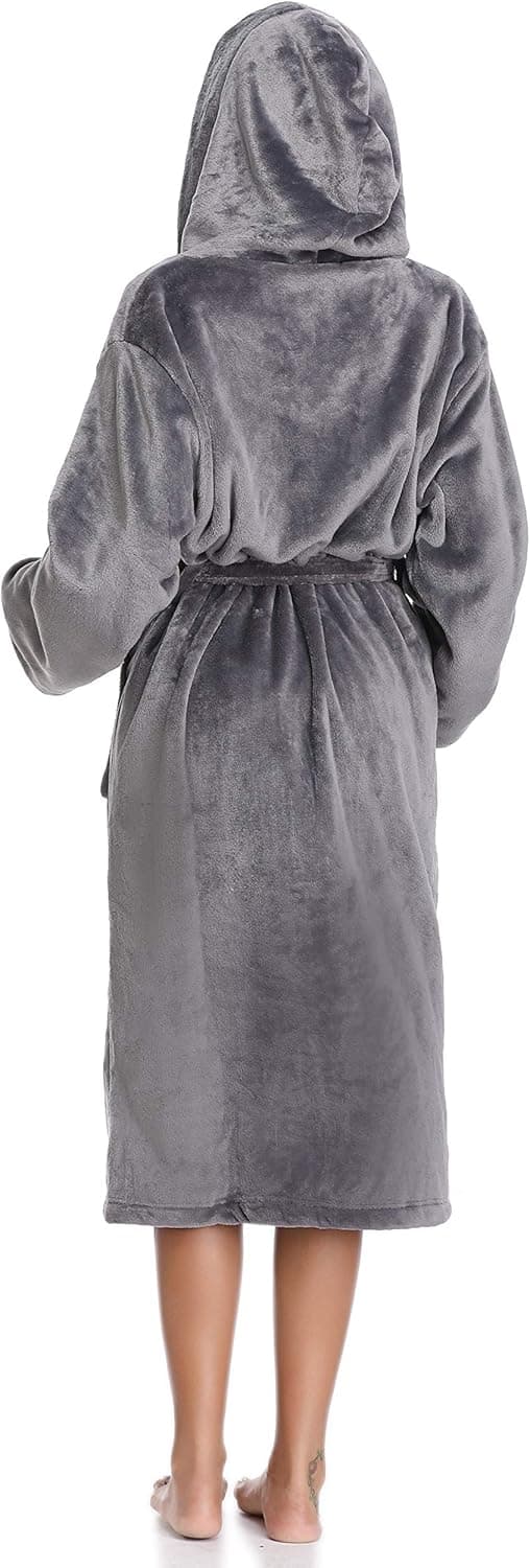 Detalle de Vlazom Peignoir polaire femme à capuche en flanelle (polyester) – robe de chambre chaude et douce