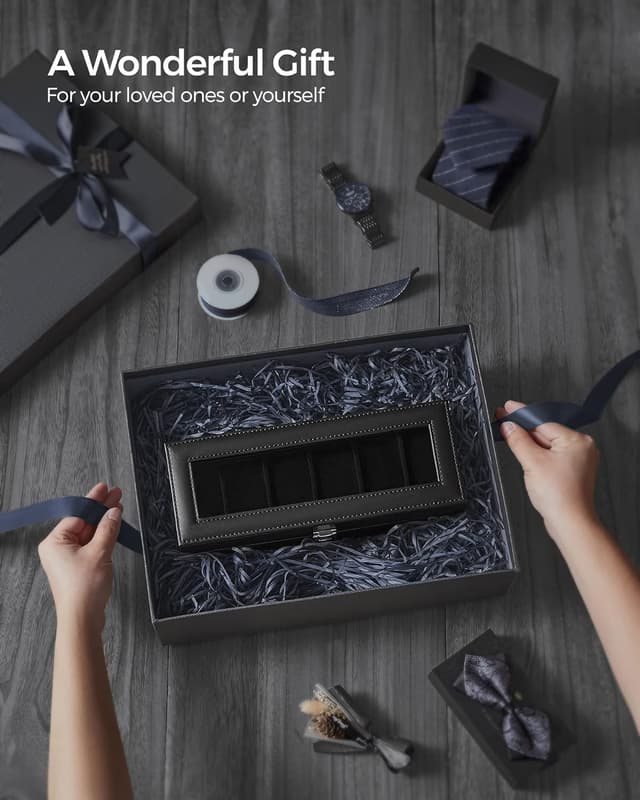 Thumbnail 6 de SONGMICS JWB06B01 6-Slot Watch Box with Glass Lid and Removable Pillows