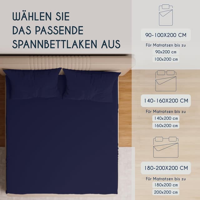 Detalle de Dreamzie Premium Spannbettlaken (Jersey) 180–200 x 200 cm, 37 cm Seitenhöhe, Dunkelblau