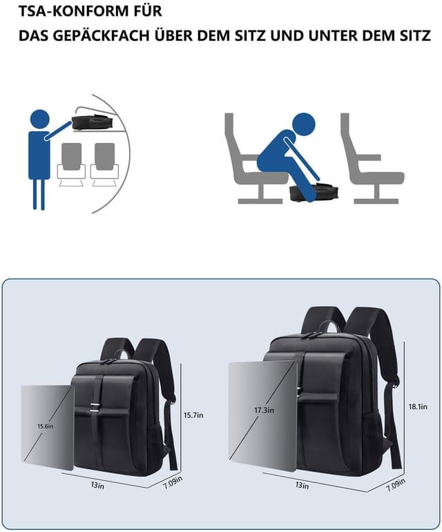 Detalle de Dobaly Rucksack 15,6 Zoll Laptopfach wasserdicht