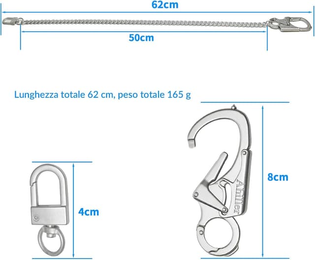 Detalle de Ahiller Geldbörsenkette mit Verschluss im Doppelschloss-Design (Wolframstahl-Kegelkopf) – Heavy-Duty für Herren