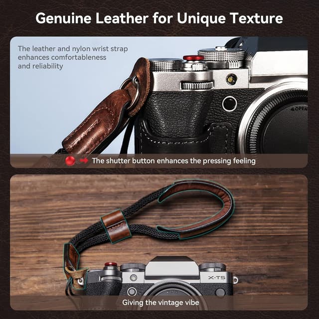 Thumbnail 6 de SMALLRIG X-T5 Half Case 3927 aus braunem Leder mit Handschlaufe und Auslöser für Fujifilm X-T5
