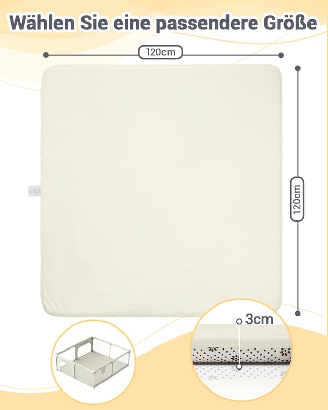 Detalle de Favodormir Dicke Spielmatte Baby 120×120×3 cm – beige Krabbeldecke mit rutschfester Unterseite
