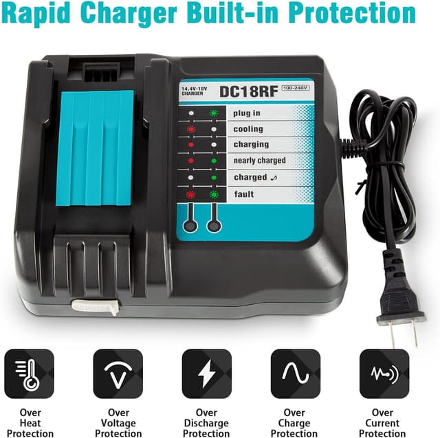 Detalle 2 de DC18RF Ladegerät-Set mit 18V 5.0Ah Akku und LED-Ladeanzeige für Makita BL1860B/BL1850/BL1840