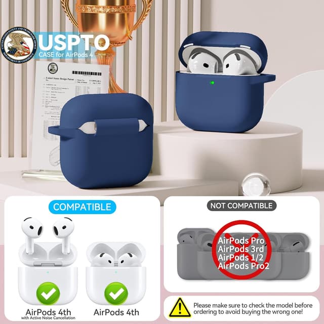 Detalle de TNSNK Coque en silicone pour AirPods 4 (2024) avec fermeture magnétique, kit de nettoyage et porte-clés – M-Blue