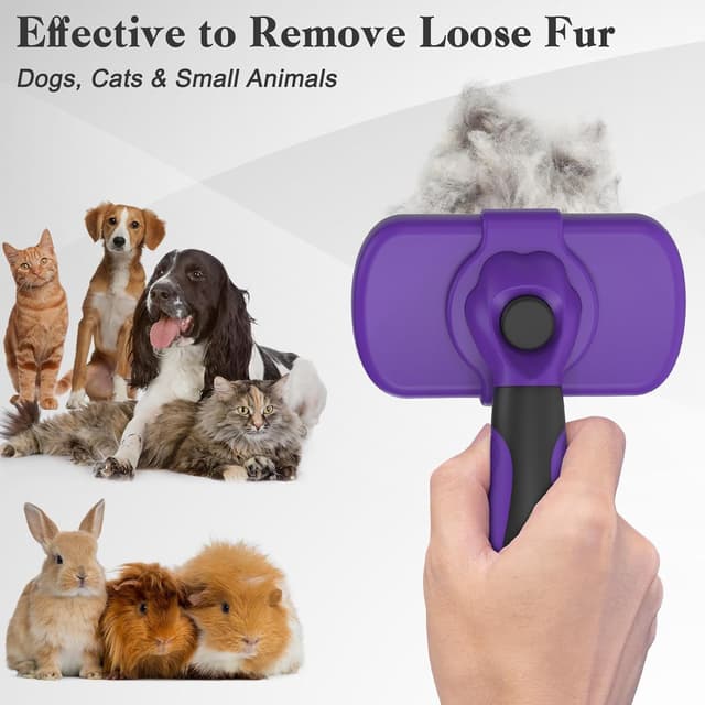 Detalle de Swihauk Self-Cleaning Slicker Brush for Dogs & Cats (Purple) — Skin-Friendly Grooming for Shedding