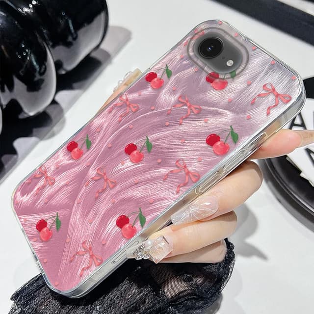 Detalle 2 de Tedyhulle Hülle für iPhone 16e (6,1") – rosa Kirschschleife, dünnes TPU-Silikon Cover mit Stoßschutz