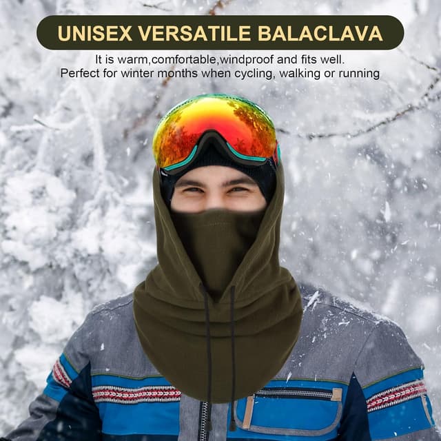 Detalle de FEIKELUN 5-in-1 Thermal Balaclava Snood – Windproof fleece face & neck warmer for ski, cycling and outdoor winter