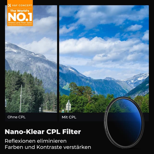 Detalle de K&F CONCEPT Filter 55 mm CPL Polarisationsfilter (Nano-Klear) – reduziert Blendung und Reflexionen