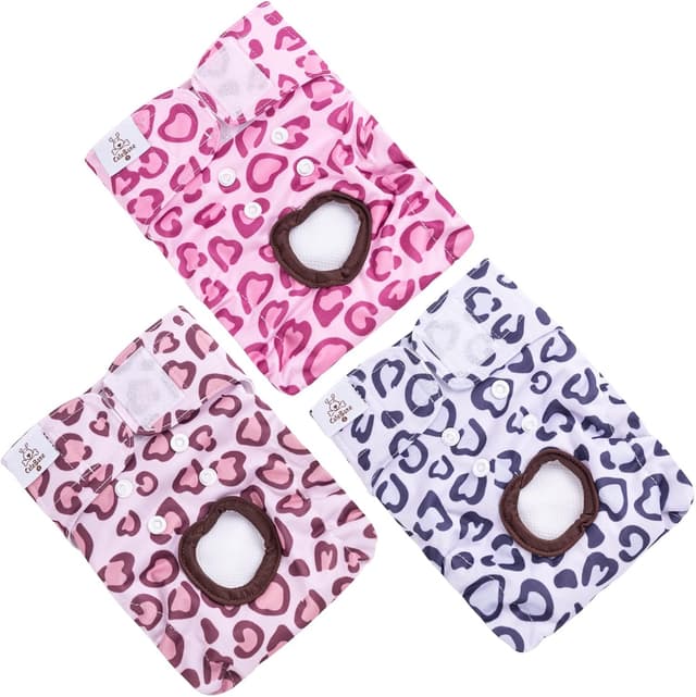 Detalle de CuteBone 3er Set Leopard: wiederverwendbare Hundewindeln (Größe XS) für Hündchen D54M-DE