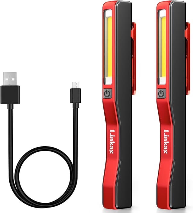 Detalle de Linkax LED Arbeitsleuchte Werkstattlampe (2er-Set) mit COB, Magnet-Clip und Akku