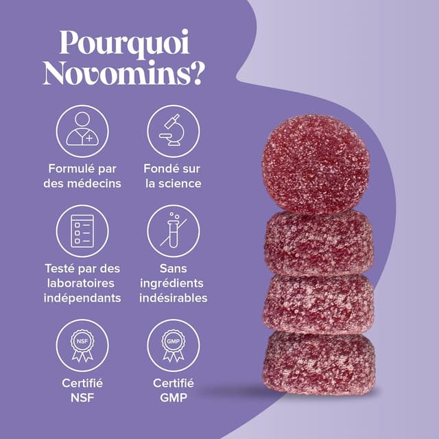 Thumbnail 6 de Gommes à mâcher Novomins au glycinate de magnésium (450 mg) pour le calme