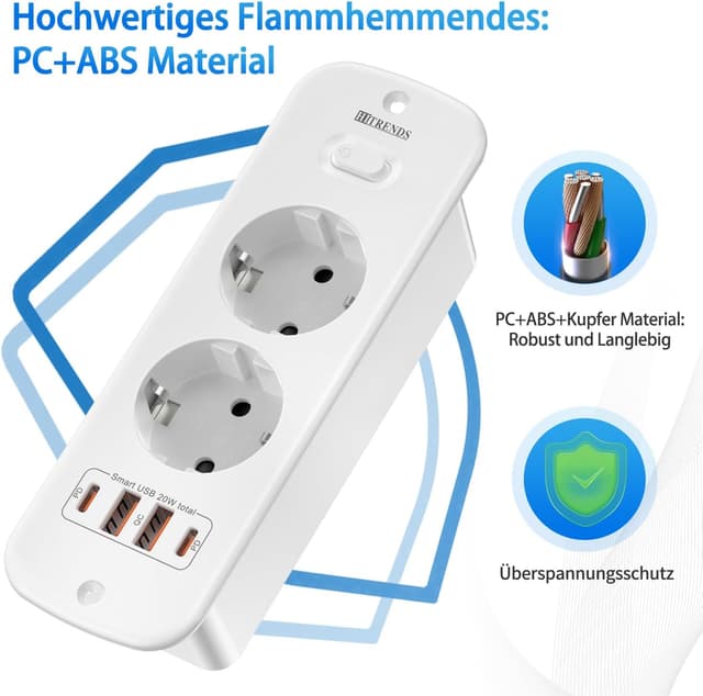 Detalle de TANXIS Presa a scomparsa da tavolo con 4 USB (2 USB A + 2 Type-C) e interruttore, bianca