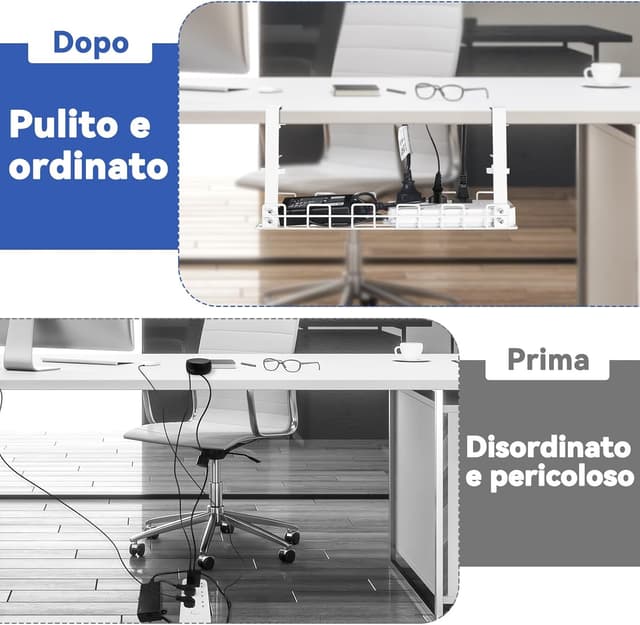 Detalle 2 de HOMMAND raccogli cavi da scrivania in metallo per sotto il tavolo (bianco)