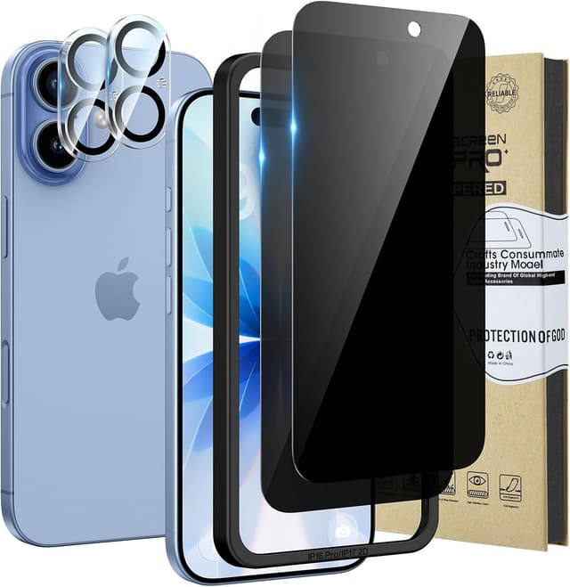 Detalle de Pack HWeggo 2 + 2 pour iPhone 17 : film de confidentialité anti-espion + protection caméra (verre trempé HD, noir)
