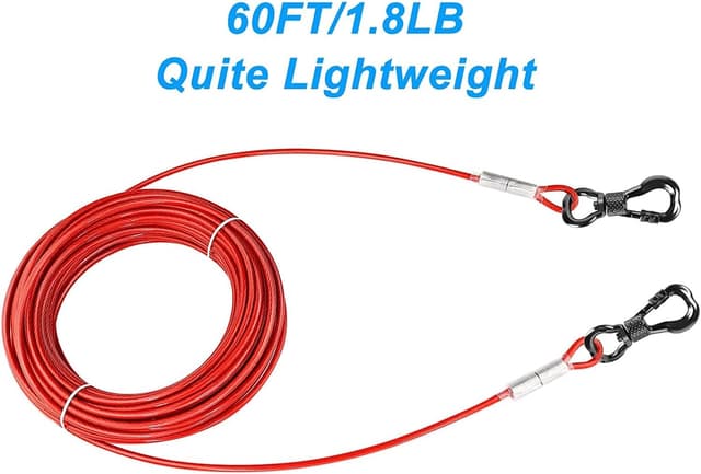 Detalle 2 de Dog Tie Out Cable with 360° Swivel Lockable Hook (Reflective PVC Coated Galvanised Steel Wire Rope) — 10ft to 120ft