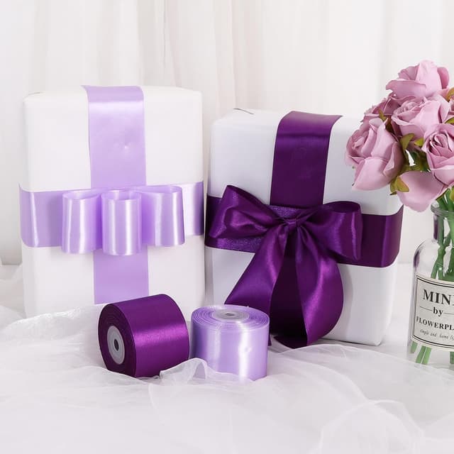 Detalle de TONIFUL Satinband 5 cm x 20 m in Dunkelviolett – breites Geschenkband für Schleifen & Deko