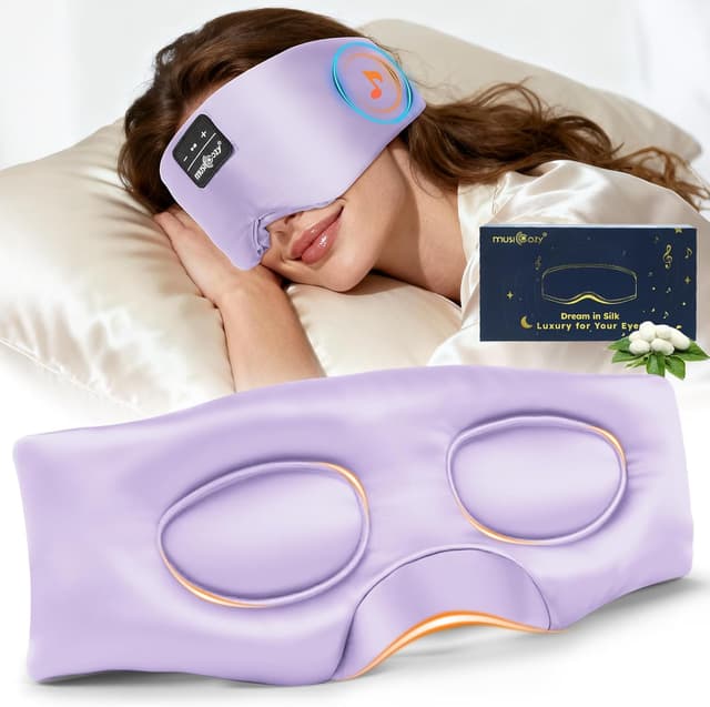 Detalle de MUSICOZY Silk Sleep Mask Headphones – 100% Mulberry Silk blackout 3D sleep mask with Bluetooth (up to 14H)