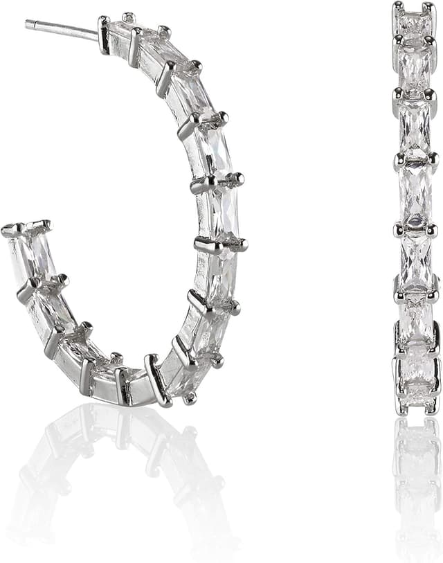 Detalle de Boucles créoles Namana serties de pierres (zircons) diamètre 25 mm, plaqué or 14 carats ou plaqué rhodium