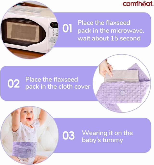 Detalle de Comfheat Colic Relief Heated Tummy Wrap Belt (Flaxseed Heat Pack) – Purple, for babies and toddlers 0–3 years