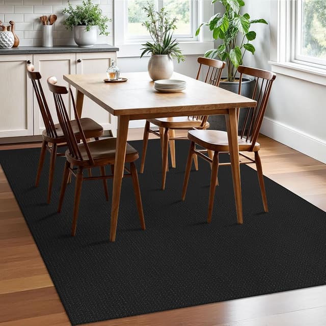 Thumbnail 6 de EARTHALL Woven Area Rug 5x7 Ft (Black/Grey) Washable, Non-Slip Rubber Backed