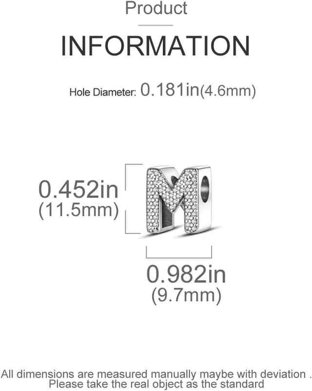 Detalle de CQWVB Buchstaben Charm Anhänger Damen aus 925 Sterling Silber (Alphabet A–Z) für Armband und Kette