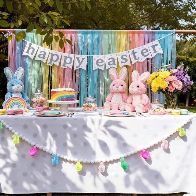 Detalle de BrilliantJo Pompons Girlande mit bunten Hasen (Osterdeko) – zum Aufhängen, ca. 1,8 m