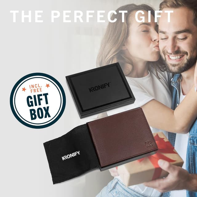 Detalle de KRONIFY Portafoglio da uomo in vera pelle marrone scuro naturale con protezione RFID, formato orizzontale e 13 scomparti carte