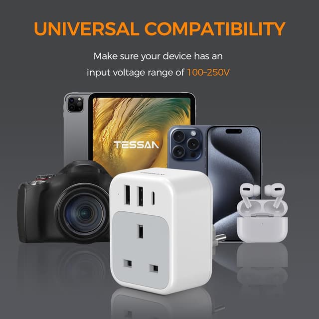 Thumbnail 6 de UK to Europe Plug Adapter with 3 USB (Type E/F Schuko) by TESSAN — EU Travel Adaptor for Multiple Countries