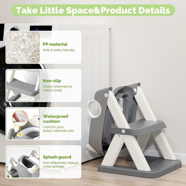 Detalle de COOSEYA 2-in-1 Toilet Seat & Potty Training Step Stool for Toddlers (Grey Cream)