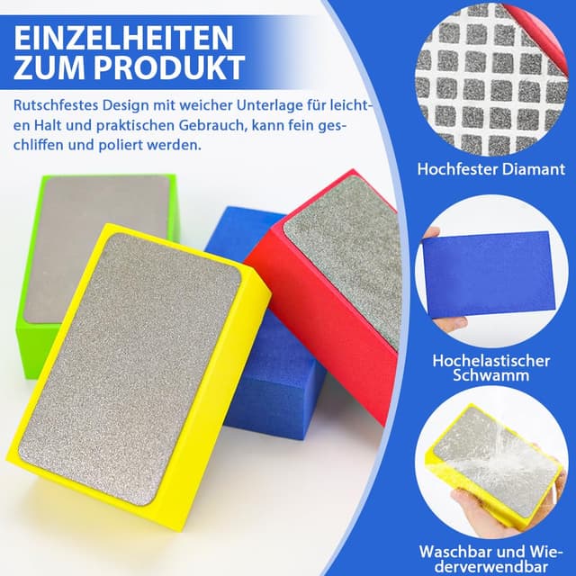 Detalle de Tyafzzn Diamant-Handpolierpads (4er-Set) für Glas- und Fliesen-Schleifen mit 60/100/200/400er Körnung