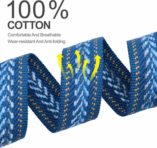 Detalle de YIKOKO Gitarrengurt 5,1 cm aus Baumwolle mit Vollnarbenlederenden – für Bass, E‑Gitarre und Akustik