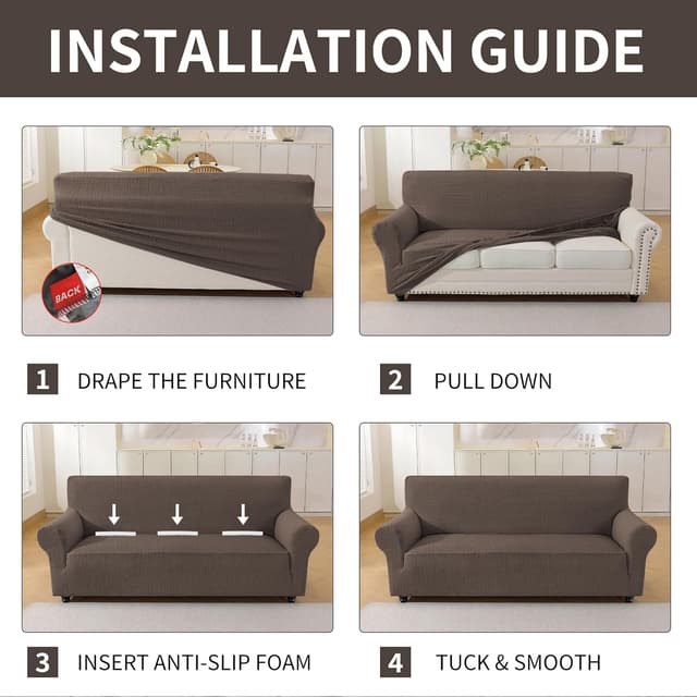 Thumbnail 6 de YSTELLAA Housse de canapé extensible 2 places antidérapante antisalissure avec accoudoirs – café clair