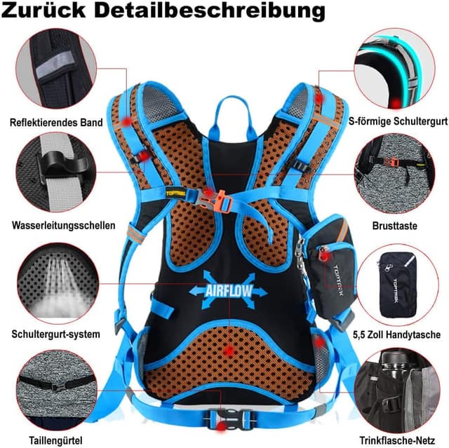 Detalle 2 de Toptrek Fahrradrucksack 18 l mit Regenhülle