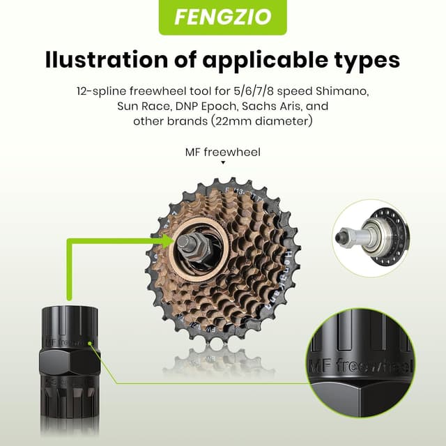 Detalle de Fengzio Estrattore Ruota Libera 2 in 1 per cassette e ruote libere a 12 denti